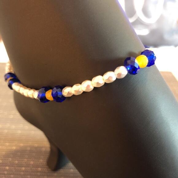 White, Blue and Yellow Handmade Ankle Bracelet - Picture 1 of 8